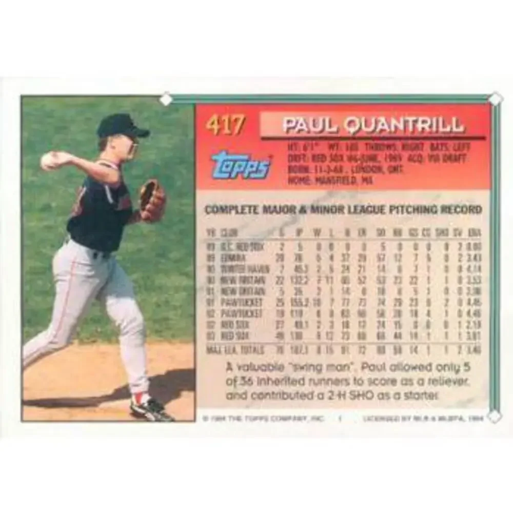 1994 Topps Paul Quantrill # 417 Boston Red Sox